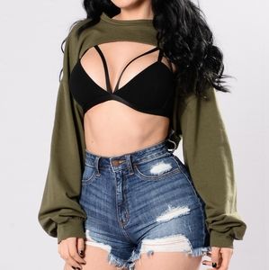 Olive Green Extreme Cropped Sweatshirt